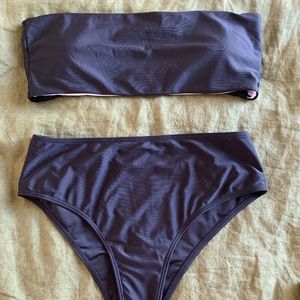 Black Tube Top + High Waist Bikini Set